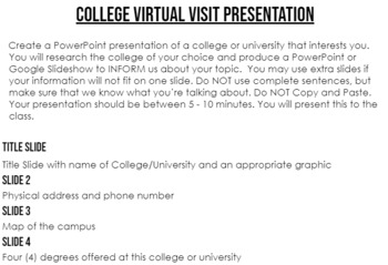 Preview of College Virtual Visit PowerPoint Presentation Lesson Plan (Rubric Included)