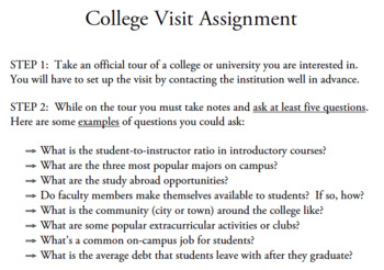 Preview of College Visit Assignment