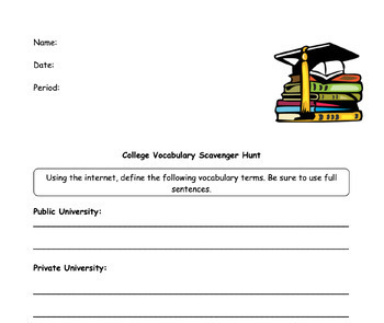 Preview of College Vocabulary Scavenger Hunt