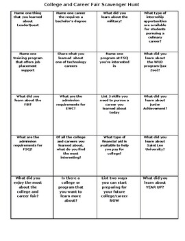 Preview of College and Career Fair Scavenger Hunt/Bingo
