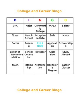 Preview of College and Career Readiness Bingo