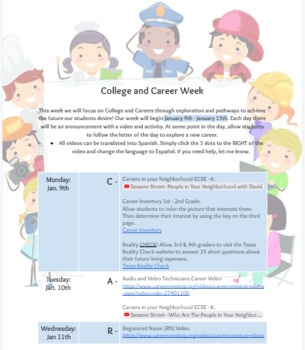 Preview of College and Career Week Activities
