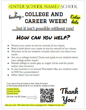 Preview of College and Career Week Volunteer Request Letter - Editable