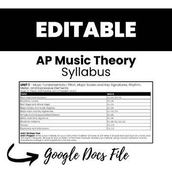 Preview of CollegeBoard Approved AP® Music Theory Syllabus | EDITABLE