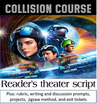 Preview of Collision Course readers theater script, rubric, prompts, projects