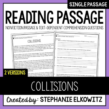 Preview of Collisions and Energy Reading Passage | Printable & Digital