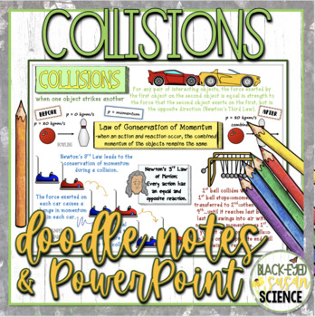 Preview of Collisions Doodle Notes & Quiz + Power Point