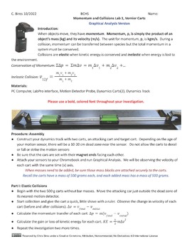 Preview of Collisions with Vernier/Pasco Dynamics Carts Lab ; EDITABLE, *Key Included*