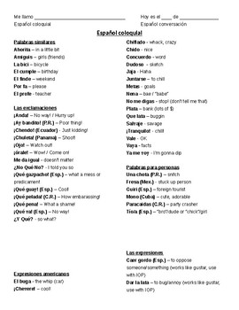 Colloquial Spanish "Slang" Vocab List & Practice by Senorita Gendj