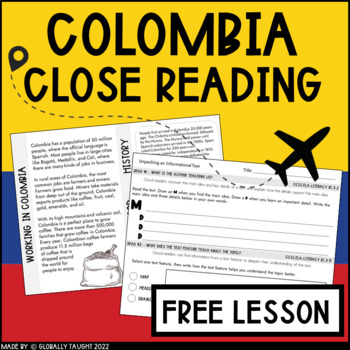 Preview of Colombia Close Reading - South America Reading Passage and Activity