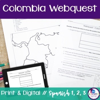 Preview of Country and Culture Webquest internet activity - Colombia print and digital