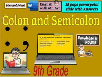 Preview of Colon and Semicolon quiz (16 questions with Answer Key)