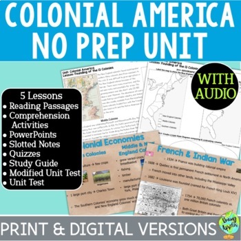 Preview of Colonial America Unit - 13 Colonies Lessons - Jamestown - Activities - Quizzes