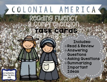 Preview of 13 Colonies Reading Comprehension & Fluency Task Cards about Colonial America
