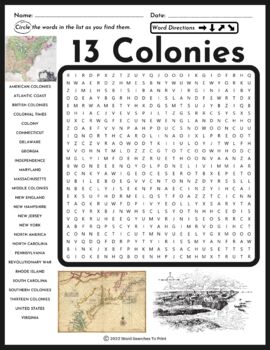 Preview of Colonial America - 13 Colonies Word Search Puzzle