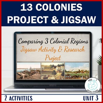 Preview of Colonial America: 13 colonies : Comparing 3 Regions Project and Jigsaw Activity