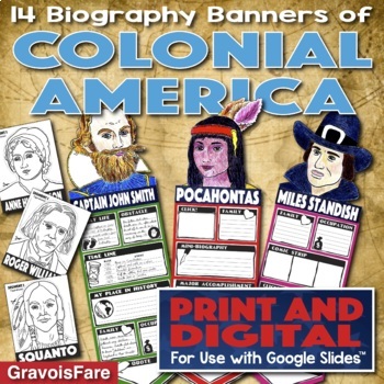 Preview of Colonial America Activity — Biography Banners — Print and Digital Versions