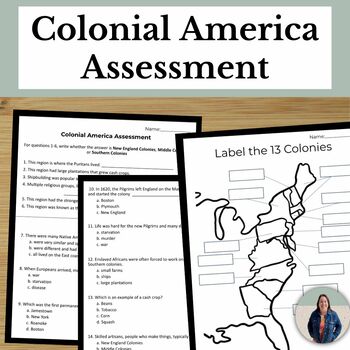 Preview of Colonial America Assessment for 13 Colonies