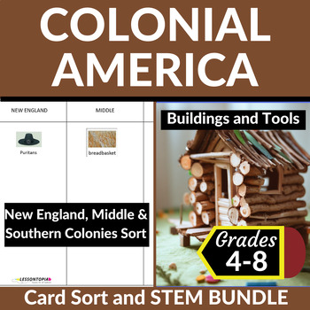Preview of Colonial America Card Sort and STEM Activities Bundle