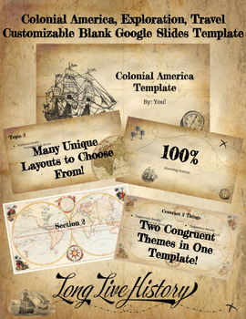 Preview of Colonial America, Exploration, Travel Customizable Blank Google Slides Template