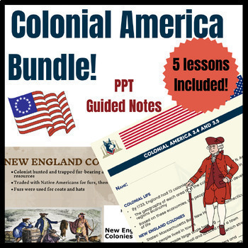 Preview of Colonial America Full Unit & Test ! | 13 Colonies PowerPoint & Guided Notes