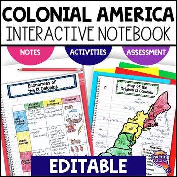 Preview of Colonial America & 13 Colonies EDITABLE Interactive Notebook  U.S. History