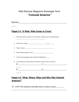 Preview of Colonial America (Kids Discover Mag) Activity Gr 2-6