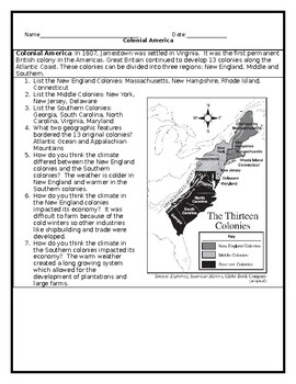 13 Colonies Map Worksheet with Answer Key by Social Studies Sheets