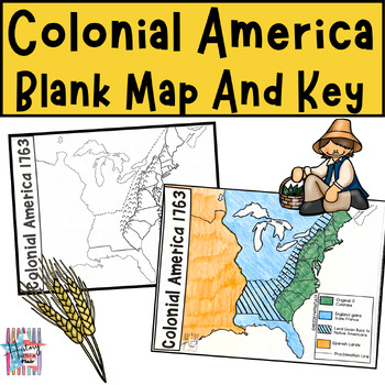 Preview of Colonial America Map and Key, 13 Colonies, Early American Interactive Map