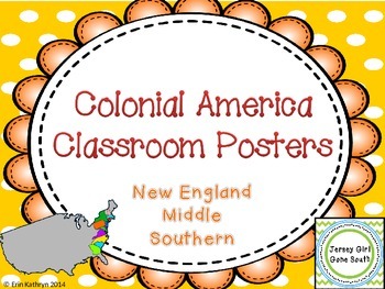 Preview of Colonial America New England Middle Southern Colonies Classroom Posters Set