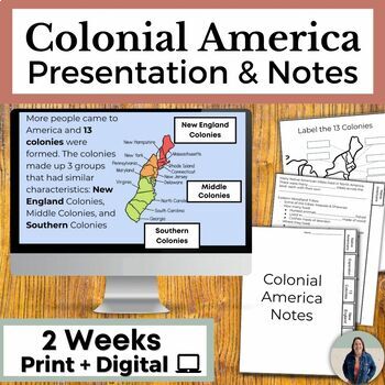 Preview of Colonial America PowerPoint with Guided Notes and 13 Colonies Activities