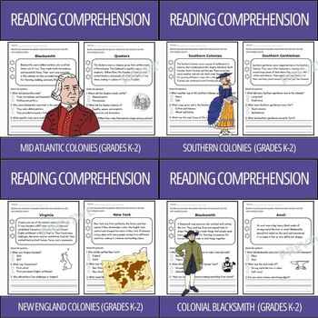 Preview of Colonial America Reading Comprehension Passages Bundle (Grades K-2)