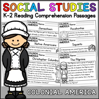 Preview of Colonial America Social Studies Reading Comprehension Passages K-2