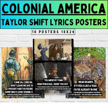 Preview of Colonial America Taylor Swift Lyrics Posters For US History Class Decor