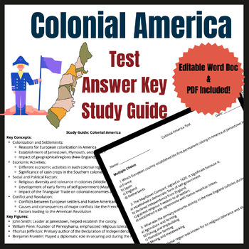 Preview of Colonial America Test & Study Guide | Answer Key Included | Editable Doc!