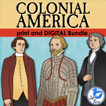 Preview of Colonial America Unit Lapbook, Text, Print & Digital Distance Learning Bundle
