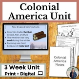 Colonial America Unit for US History with 13 Colonies Note