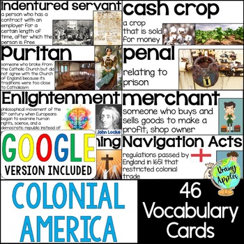 Colonial America Vocabulary Cards, Colonial America Word Wall | TpT