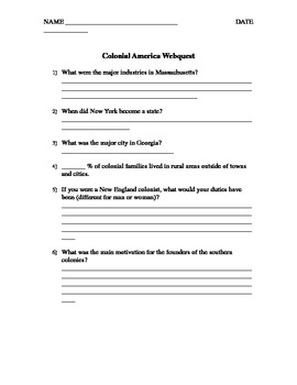 Preview of Colonial America - Webquest