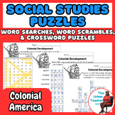Colonial America Word Search, Scramble, and Crossword Puzzle Pack