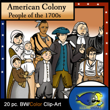 Preview of Colonial Americans 1700s Clip-Art Set! 10 Color and 10 BW! 20 Pieces!
