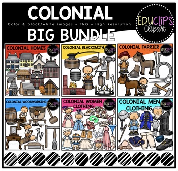 Preview of Colonial Clip Art Big Bundle {Educlips Clipart}