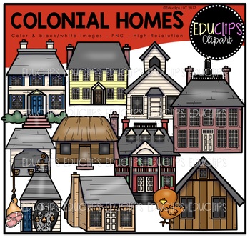 Preview of Colonial Homes Clip Art Set {Educlips Clipart}
