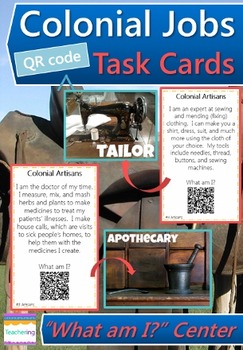 Preview of Colonial Jobs Task Cards with QR Codes {Artisans}