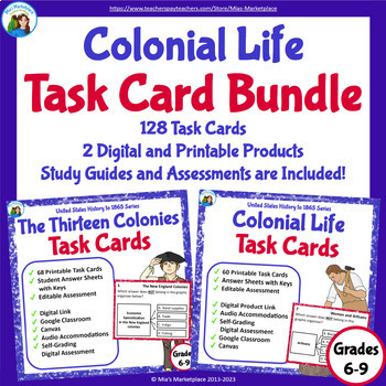 Preview of Colonial Task Card Duo Bundle: The 13 Colonies and Colonial Life Task Cards