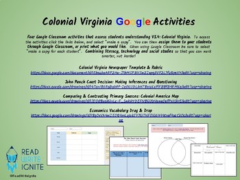 Preview of Colonial Virginia Google Activities