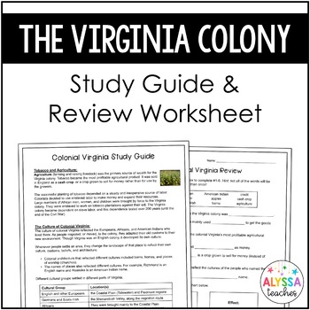 Preview of Colonial Virginia Study Guide and Review Worksheet (VS.4)