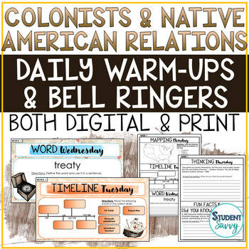 Preview of Colonist and Native Americans Bell Ringers Warm Ups Morning Work Timeline Maps