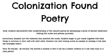 Preview of Colonization Found Poetry Review Activity