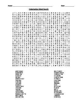 Colonization 13 Colonies Colonization Word Search Tpt